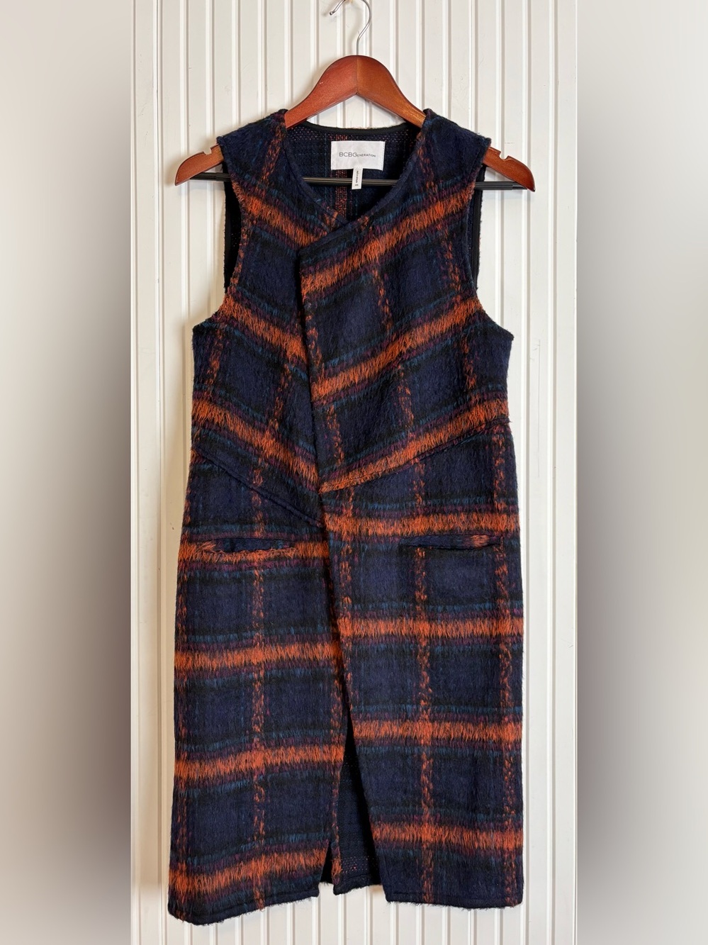 BCBGeneration Sweater Duster Vest Long Open XS Dark Academia Professor Retro